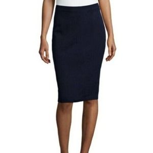 St John Santana Knit Skirt Pencil Straight Navy Blue Wool Blend Classic …